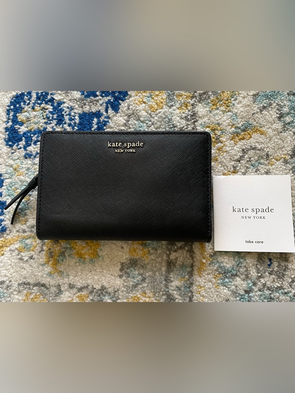 kate spade Black Leather Bifold Wallet with Gold Hardware